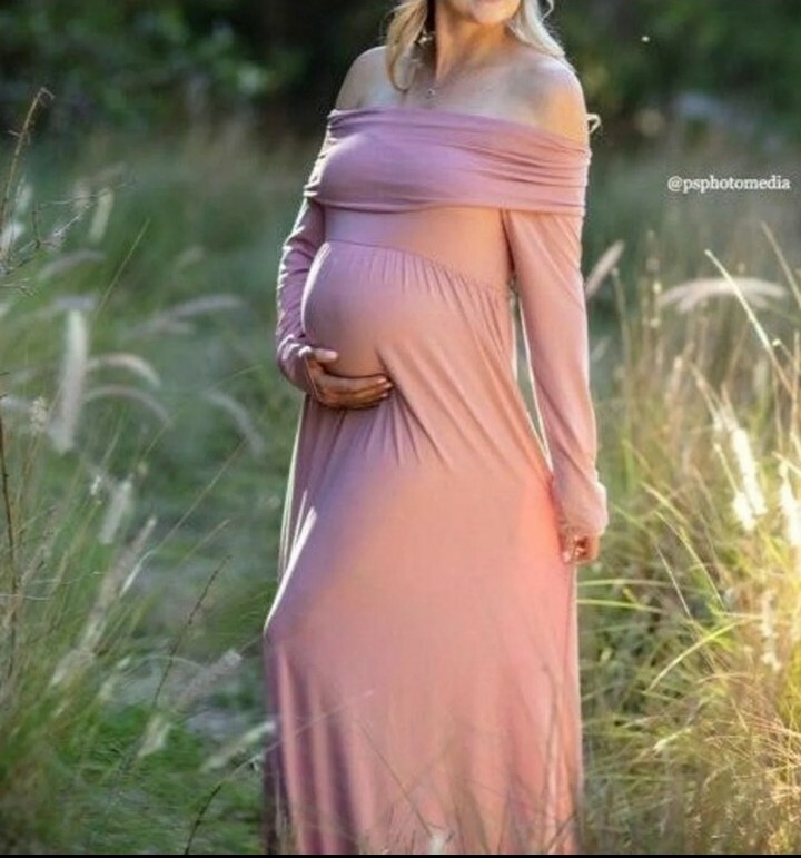 Mother Bee WOMEN’S OFF SHOULDER MATERNITY MAXI DRESS PINK XL