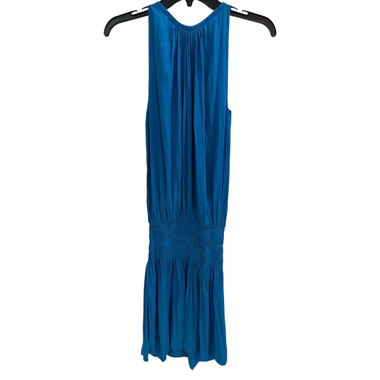 Ramy Brook Paris Smocked Blouson Sleeveless Mini Dress Blue Medium