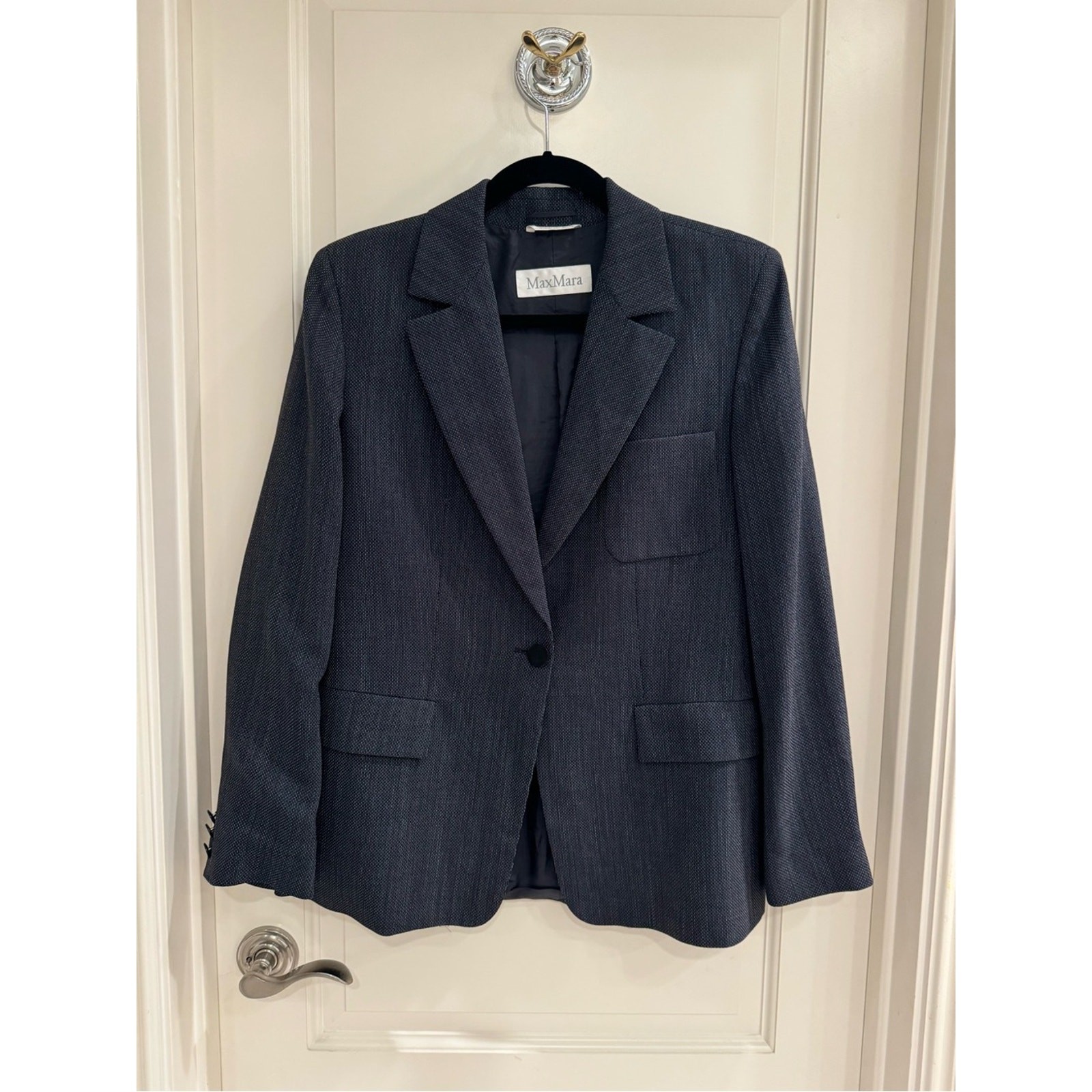MaxMara Gray and White Textured Blazer Jacket