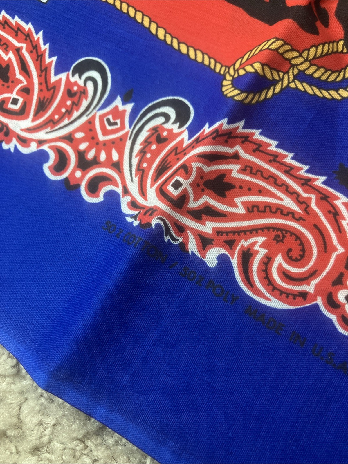 Vintage Wrangler Cowgirl Rodeo Queen Handkerchief Bandana 22″ x 21″ Red Blue