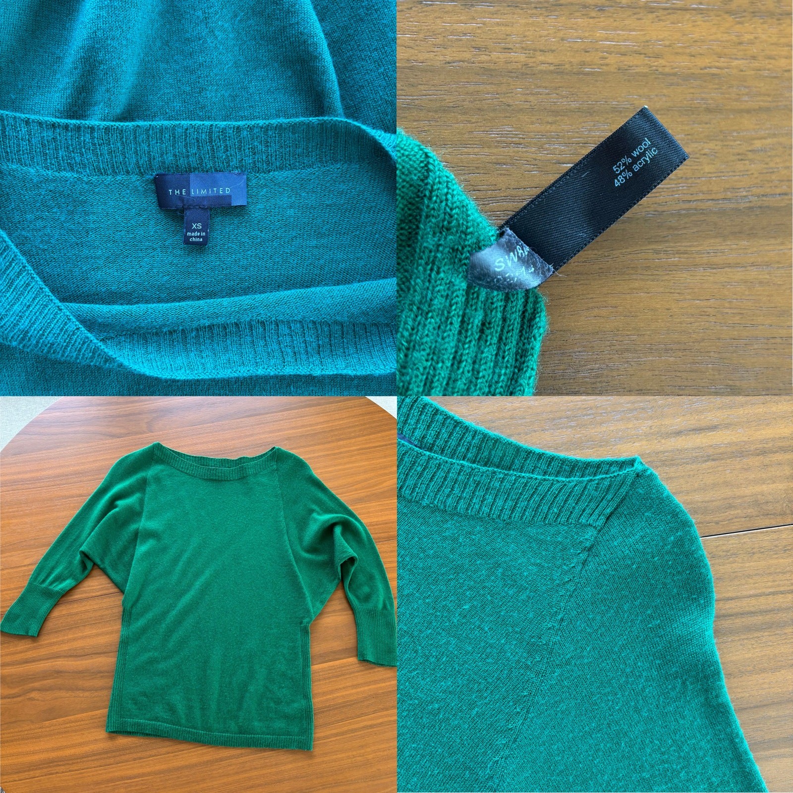 2010s The Limited Wool Blend Boat Neck Lightweight Knit Batwing Sweater Top XS