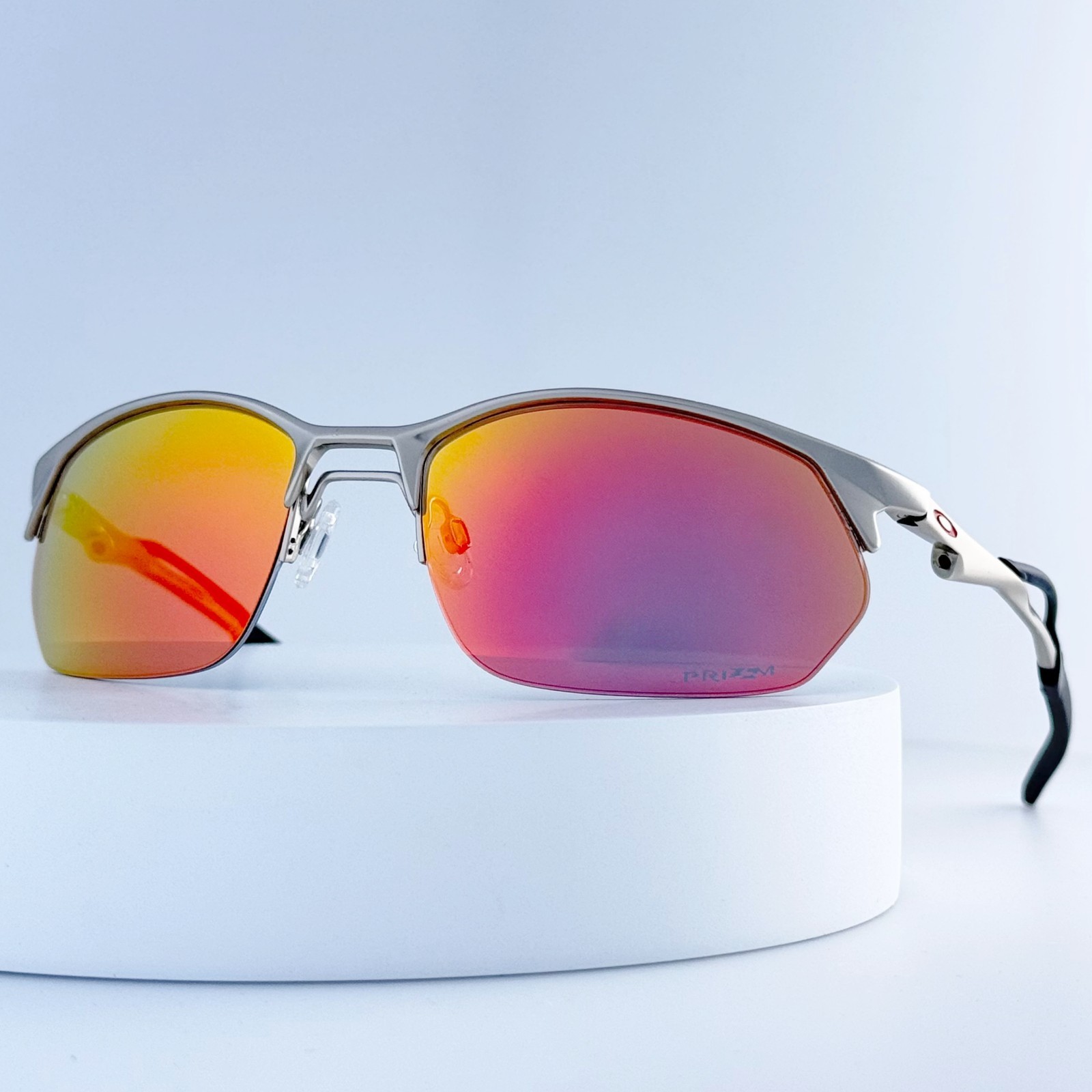 Oakley Wire Tap 2.0 OO4145 Polarized Sunglasses Silver Frame Ruby Lens