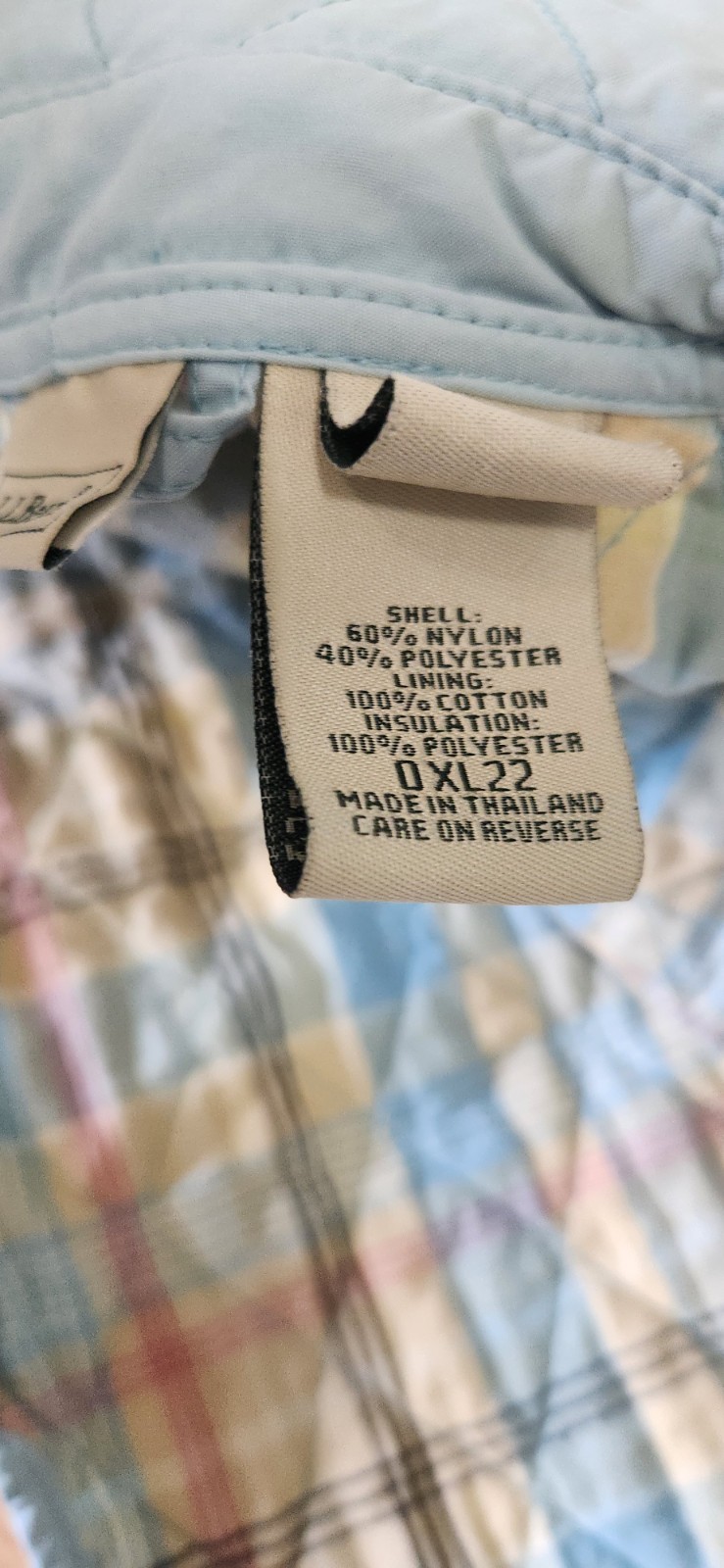 LL Bean Quilted Jacket Women’s Small Baby Blue Plaid Lined Barn Coat Diamond