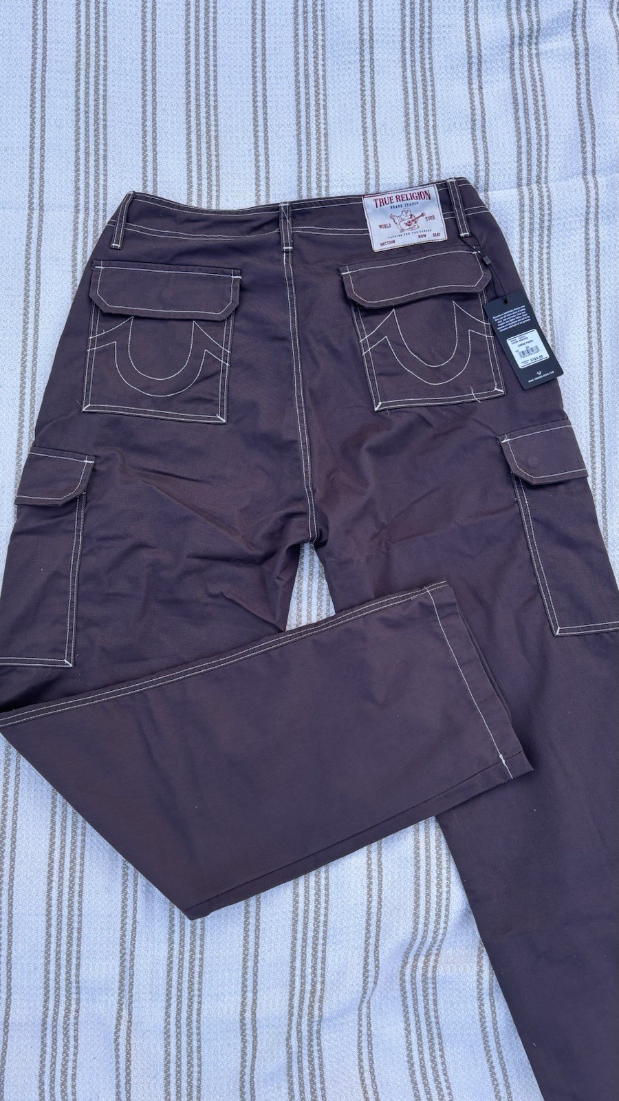 True Religion Men’s Bracken Brown Wide Cargo Pants, Size 34