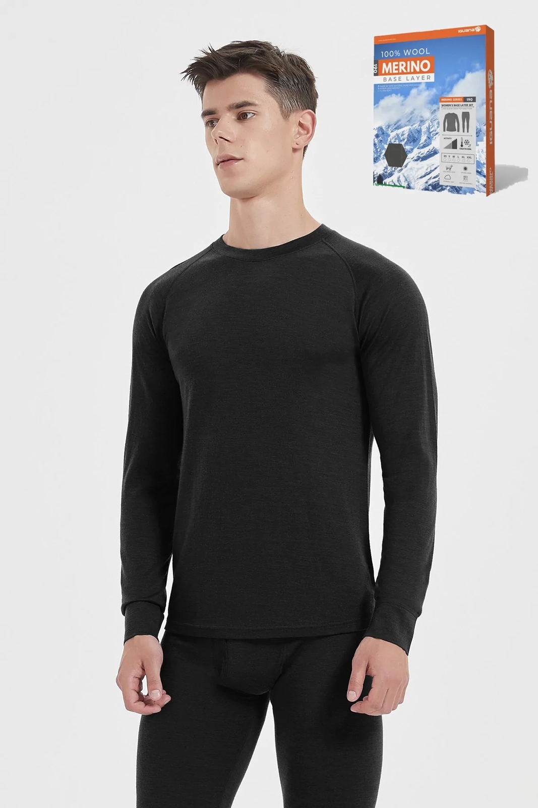 Men 100% Merino Wool Base layer Set Winter Underwear Bottom Long Sleeve Top Gift