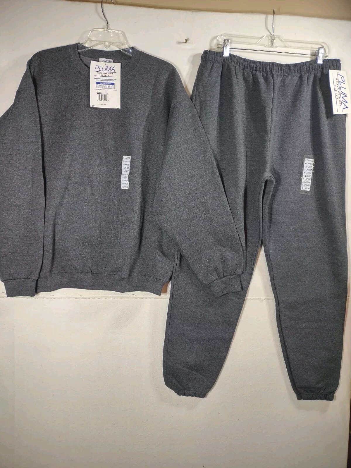 Vintage Pluma Heavyweight Athletic Sweatshirt & Pants Suit Mens XL Gray NWT USA