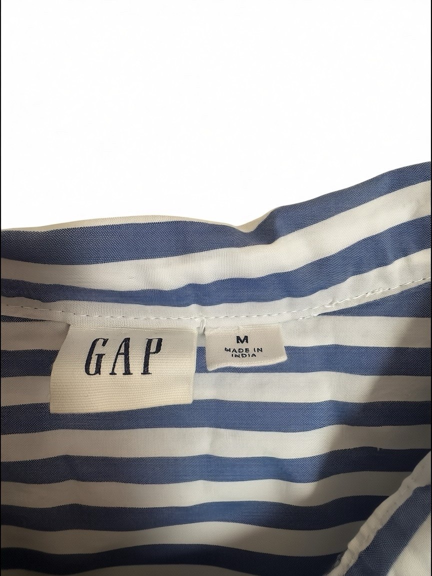 GAP medium blue white striped COTTON womens buttoned TOP SHIRT blouse poplin