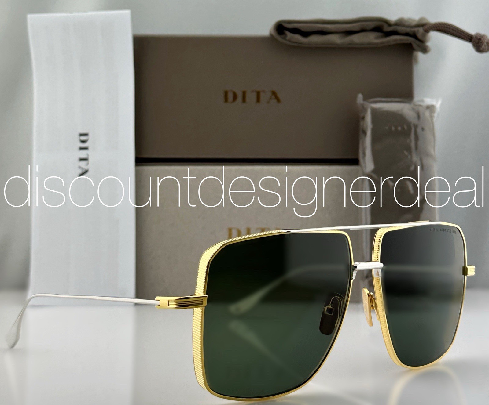 DITA Dubsystem Sunglasses Gold Silver Green AR Square DTS157-A-01 63mm NEW