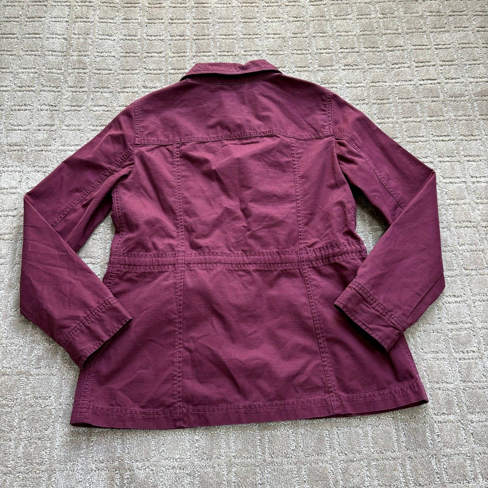 Talbots Utility Safari Jacket Women’s XS Burgundy Adjustable Waist Snap Zipper