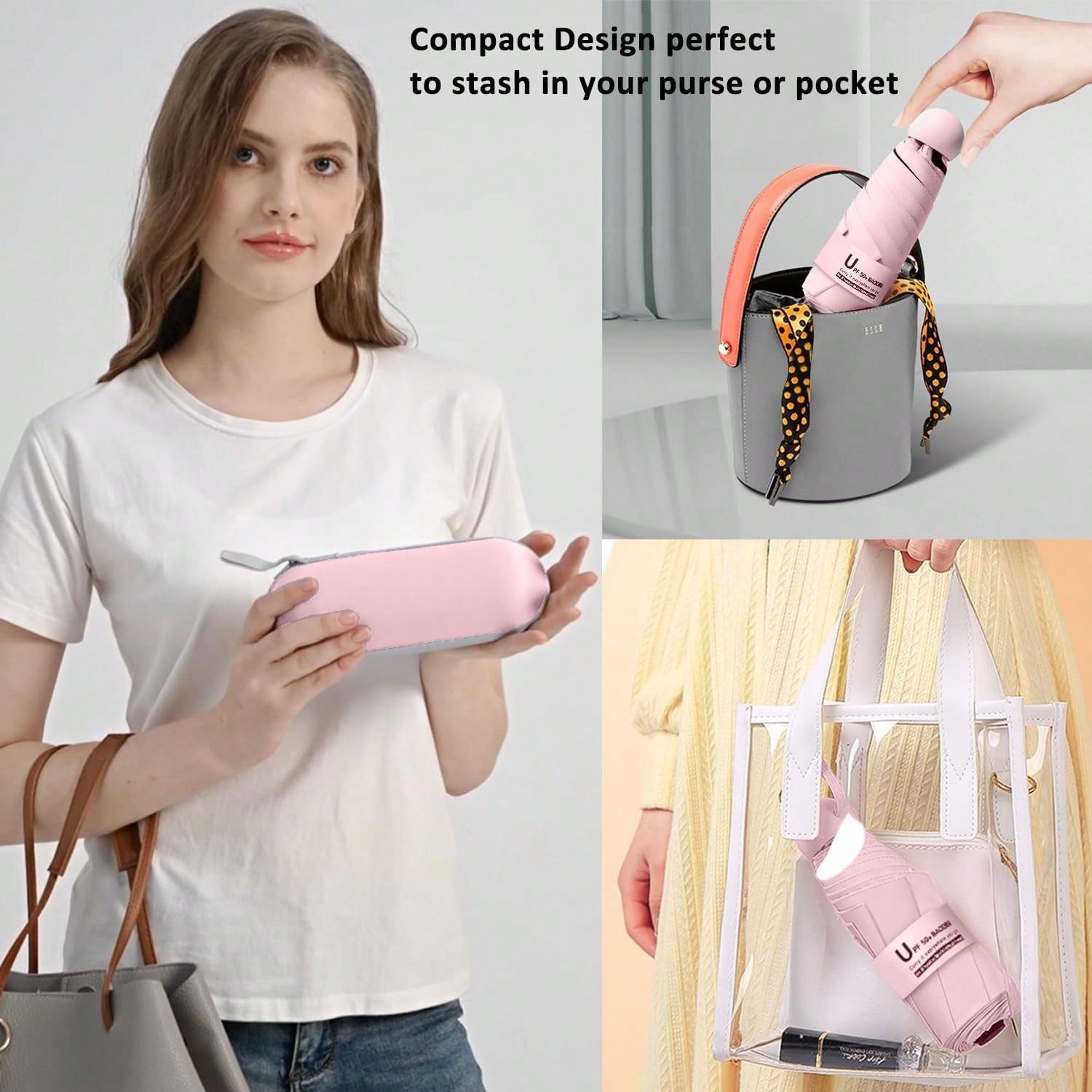 Compact UV Sun ProtectionTravel Umbrella With Case, Mini Umbrella For Purse, Li