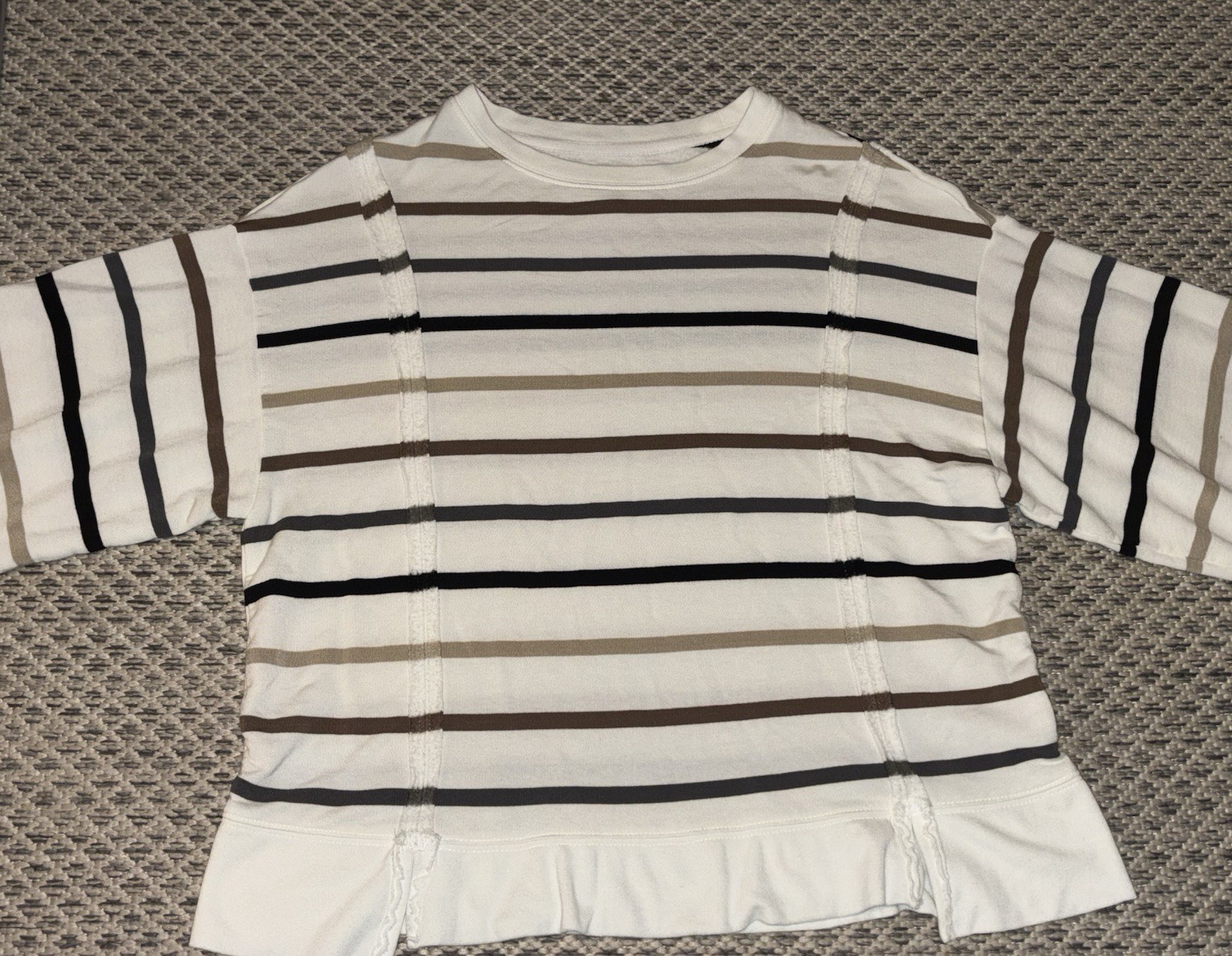 Thread & Supply Viscose Rayon Long Sleeve Tee Women’s Striped Neutral Brown XS