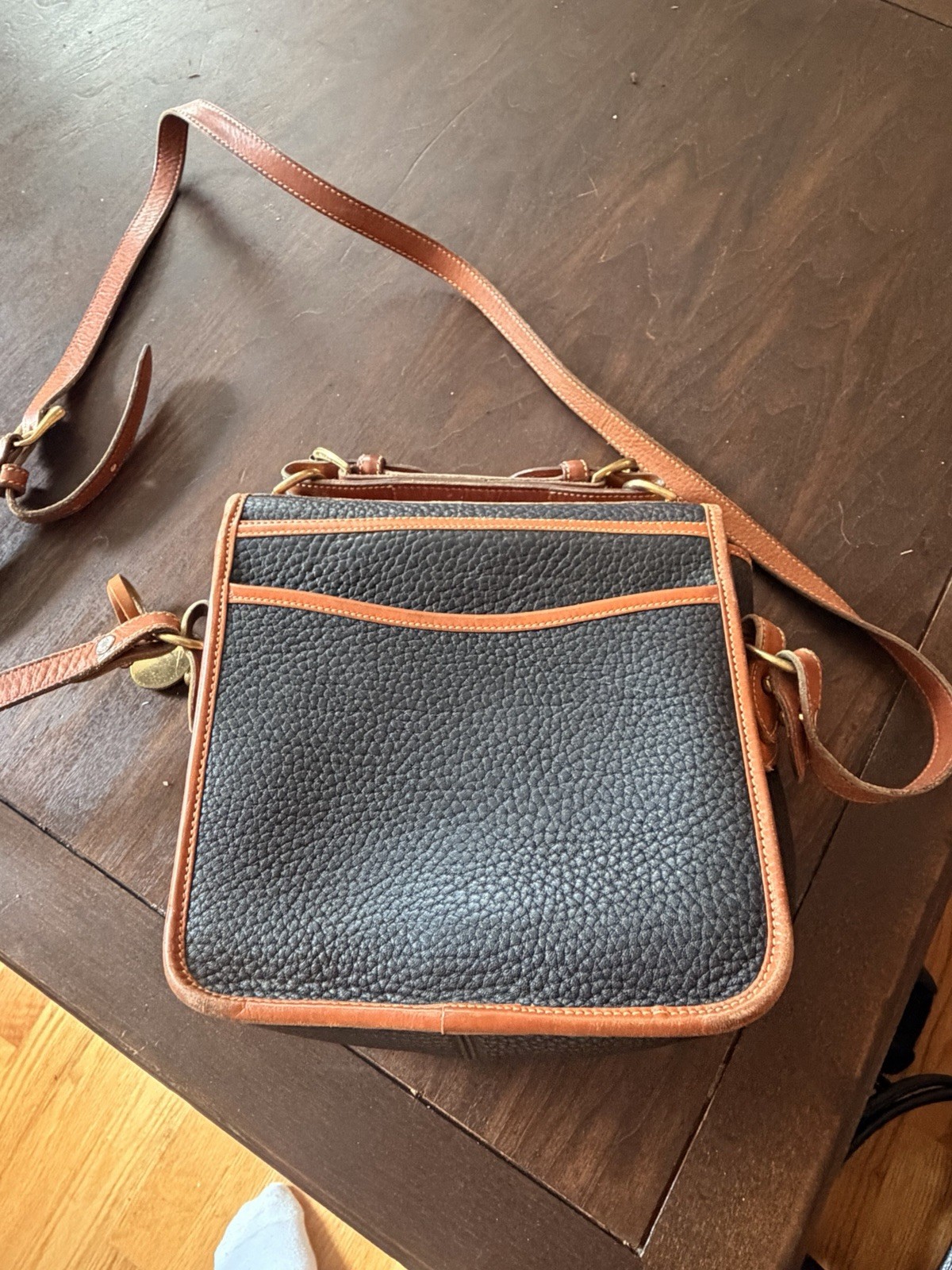 Dooney & Bourke Navy/Brown Crossbody Bag Turn Lock Zip Adjustable Strap