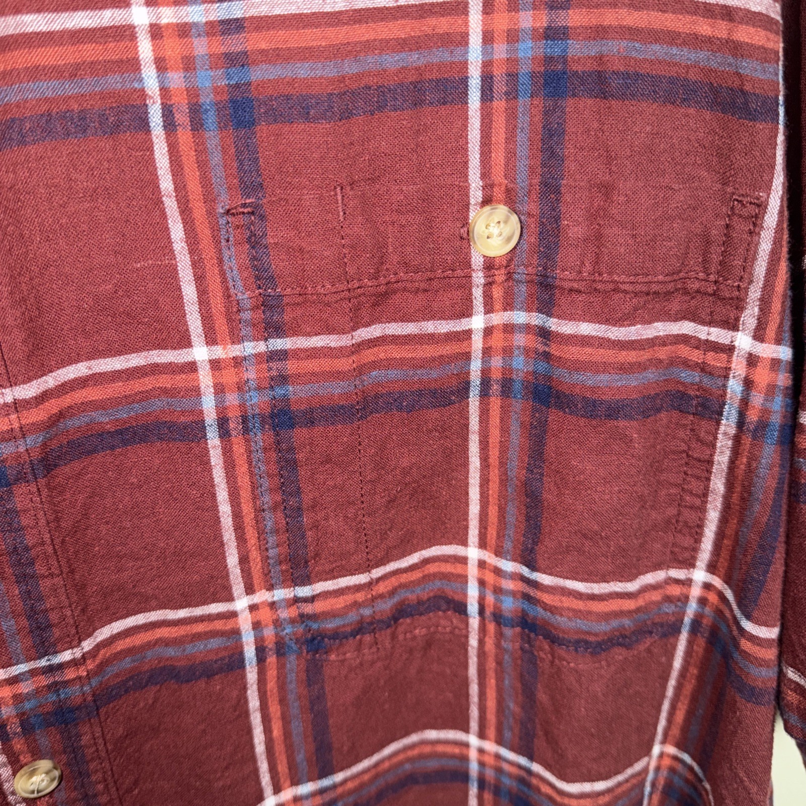 Duluth Trading Co Shirt Hemp Blend 2XL Maroon Plaid Button Down Casual Workwear