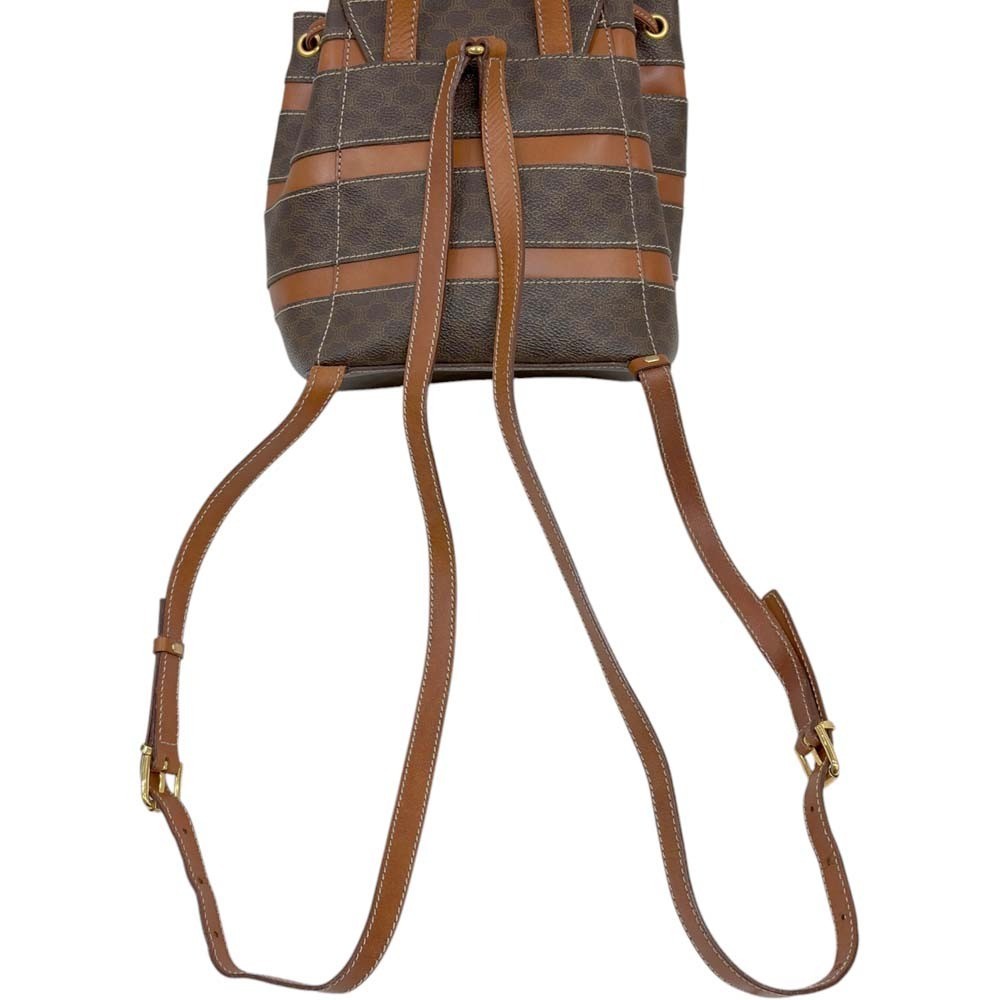 Auth Celine Backpack Macadam Striped Mini Brown Drawstring Women’s PVC Leather