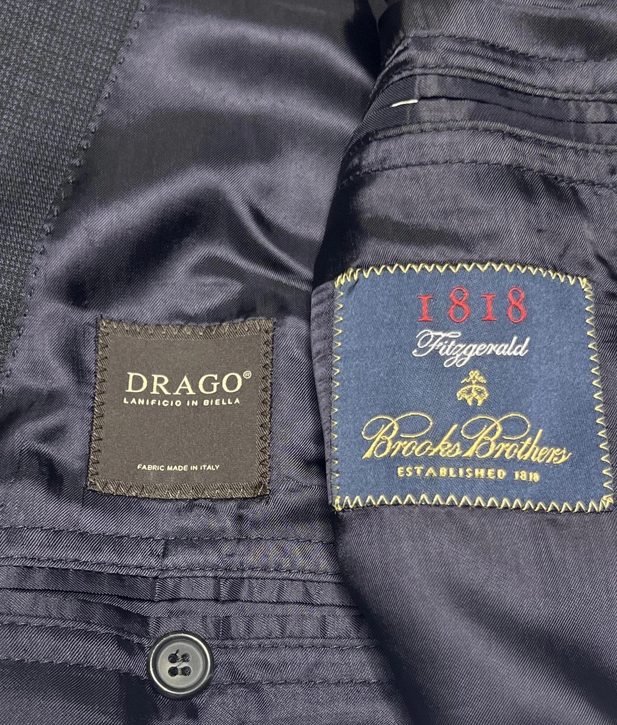 Brooks Brothers 1818 Fitzgerald Blazer Mens 44R Navy Plaid Drago Wool Made Italy