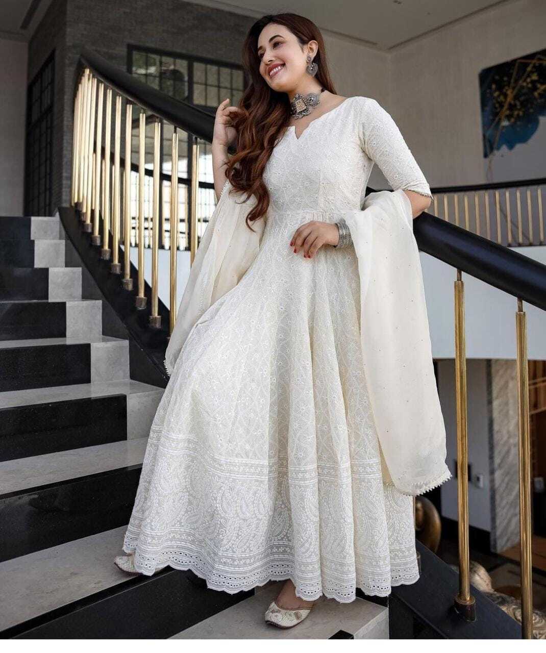 Pakistani Heavy ChikanKari Anarkali Kurta With Dupatta Set Indian Wedding Wear