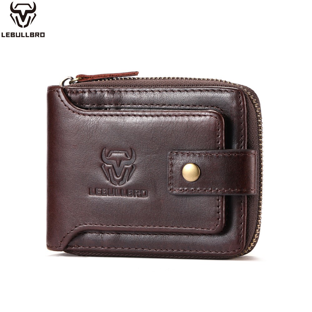 Men’s RFID Blocking Leather Zip Wallet Bifold with Coin Pocket & Card Slots