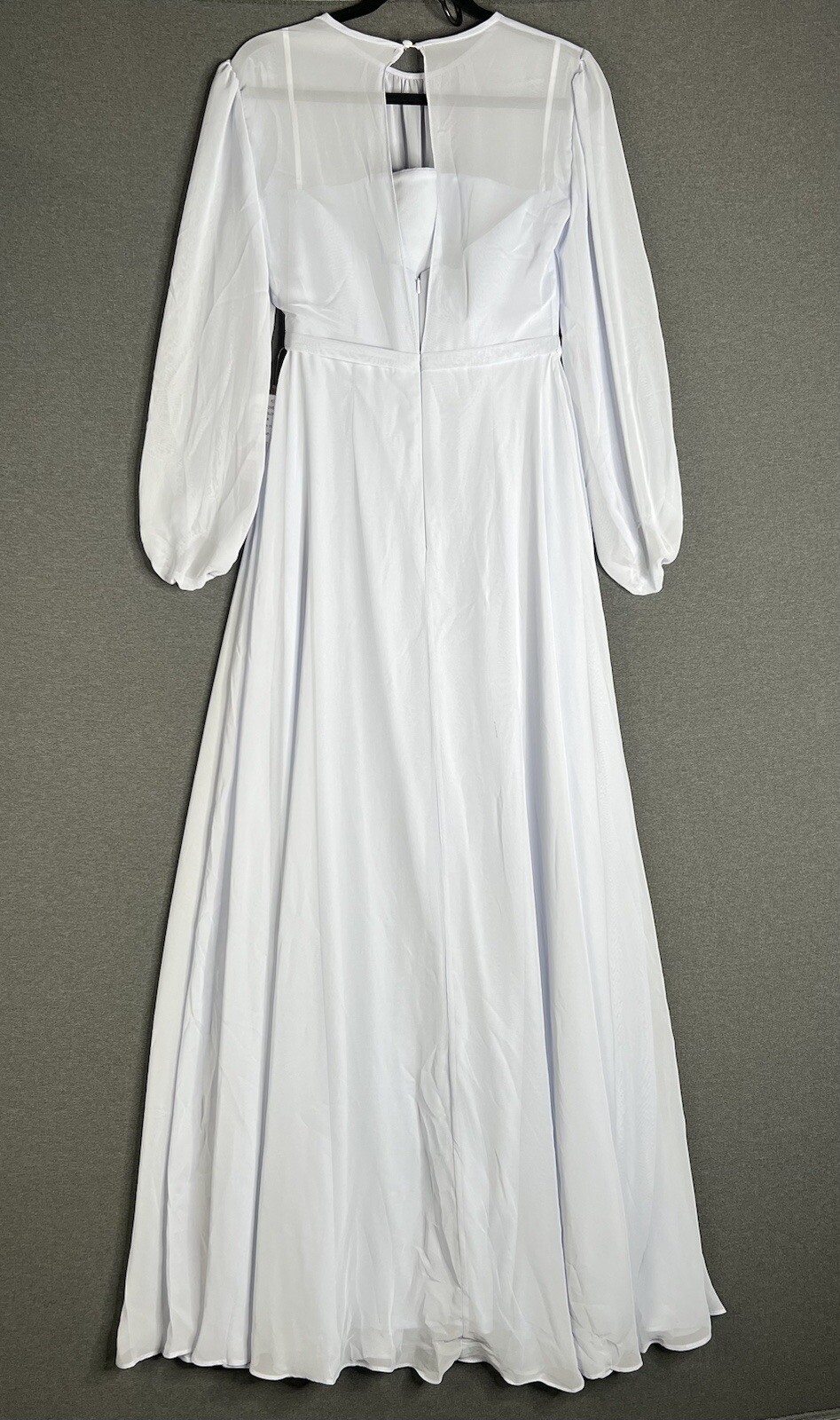 DESSY Chiffon Gown Bridesmaid Full Length Dress Silver Dove Puff Sleeve Women 2R