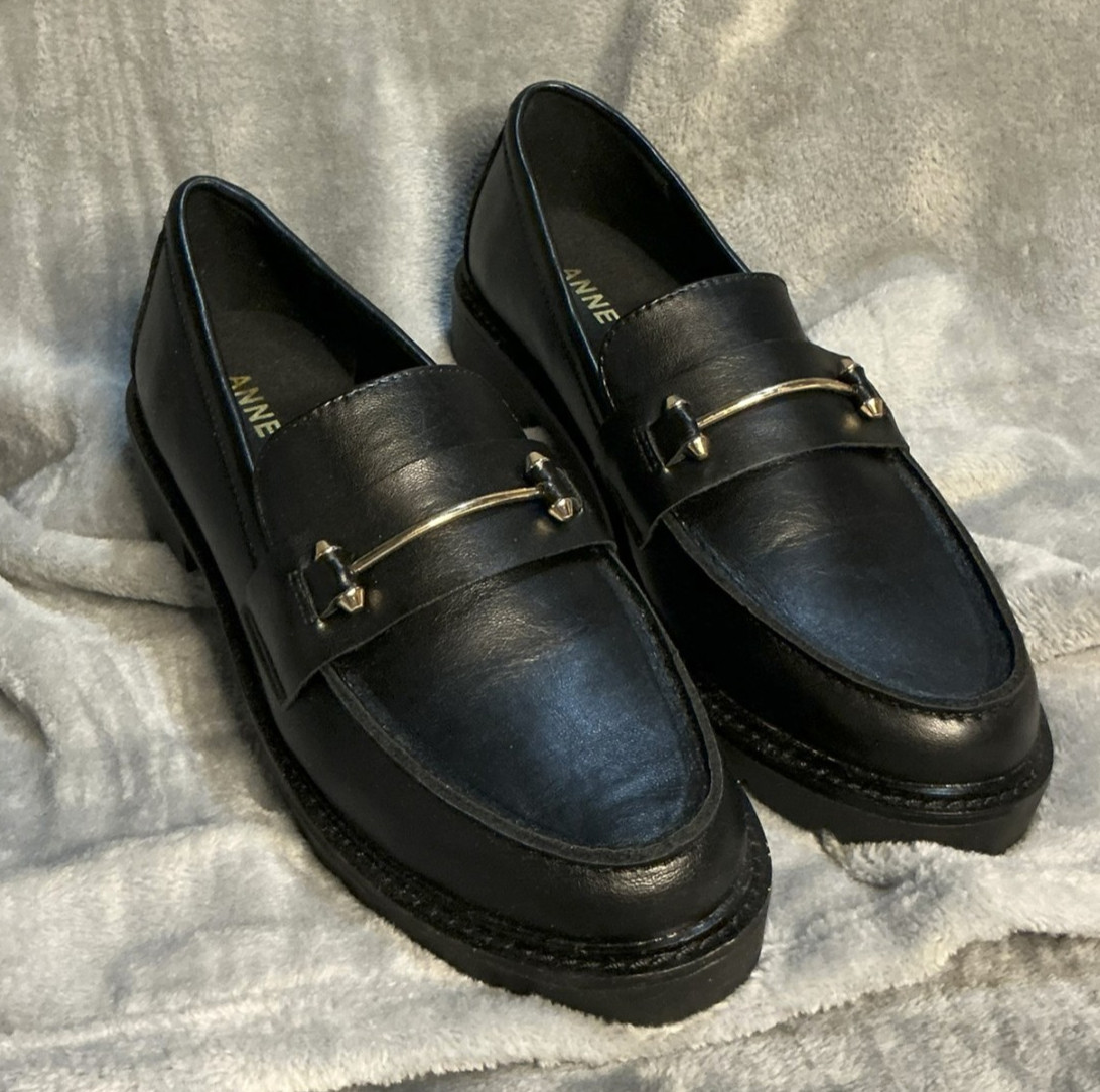 Anne Klein Akemme Loafers Black Smooth Women’s Size 6M Slip On Horsebit Shoes