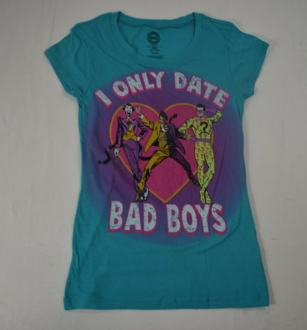 DC Comics Juniors I Only Date Bad Boys Joker, Riddler…Shirt New S, L, XL, 2XL