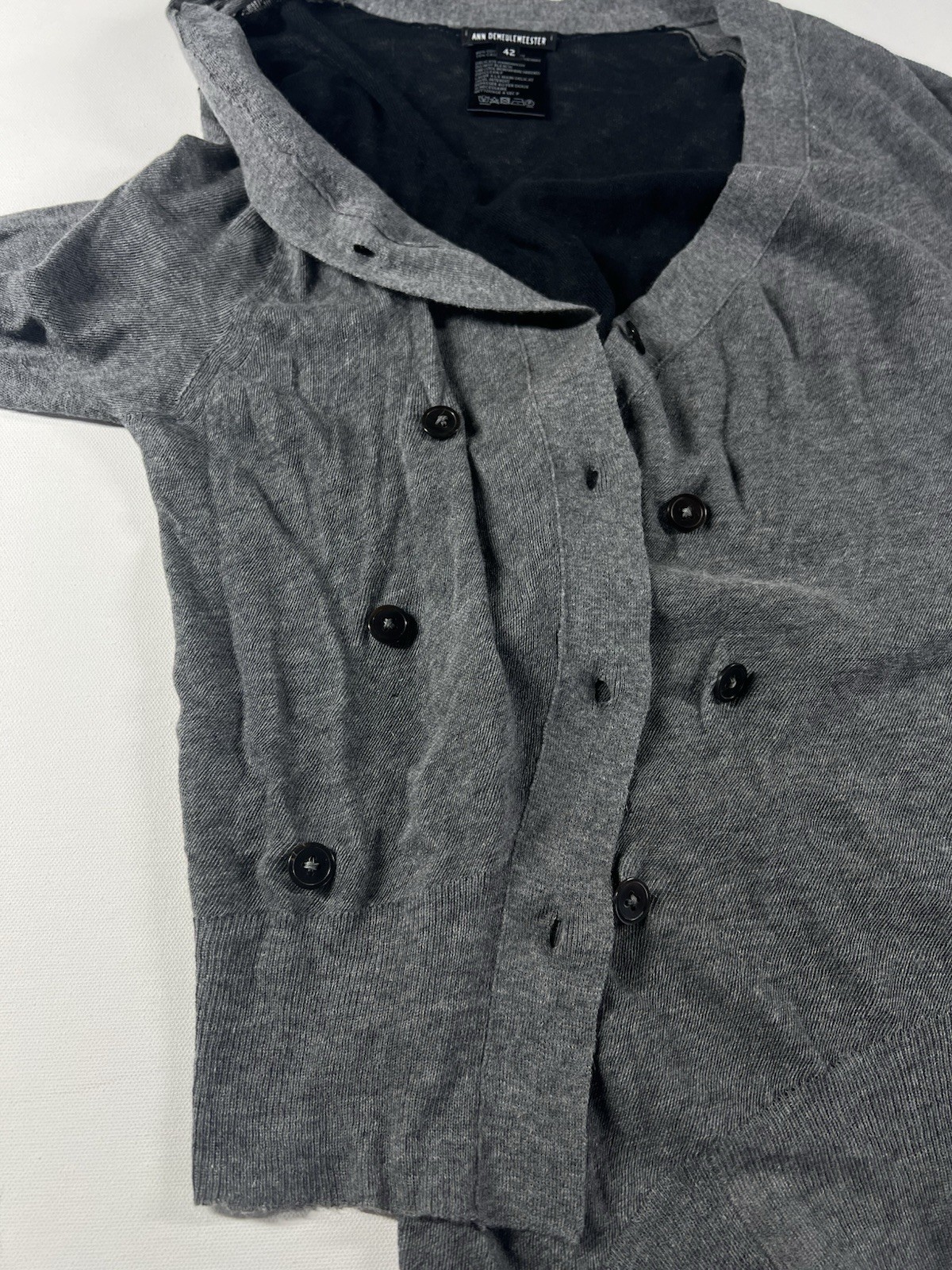 Ann Demeulemeester Sweater Cardigan Gray Black Asymmetrical Buttons Size 42
