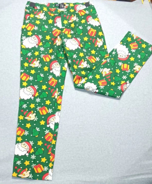 Suitmeister Christmas Slacks Dress Pants Mens Size S 34-36 Green Santa Holiday