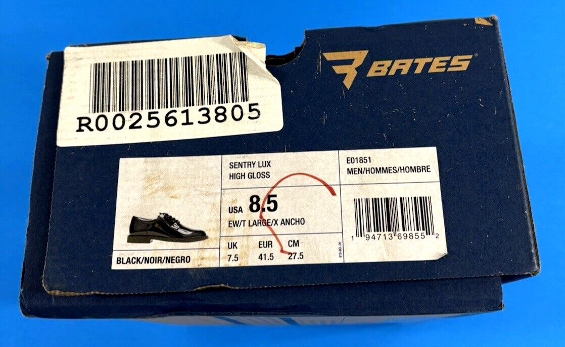 NIB 8.5 EW MEN’S BATES E01851 SENTRY LUX HIGH GLOSS OXFORDS SHOES BLACK 8.5 EW