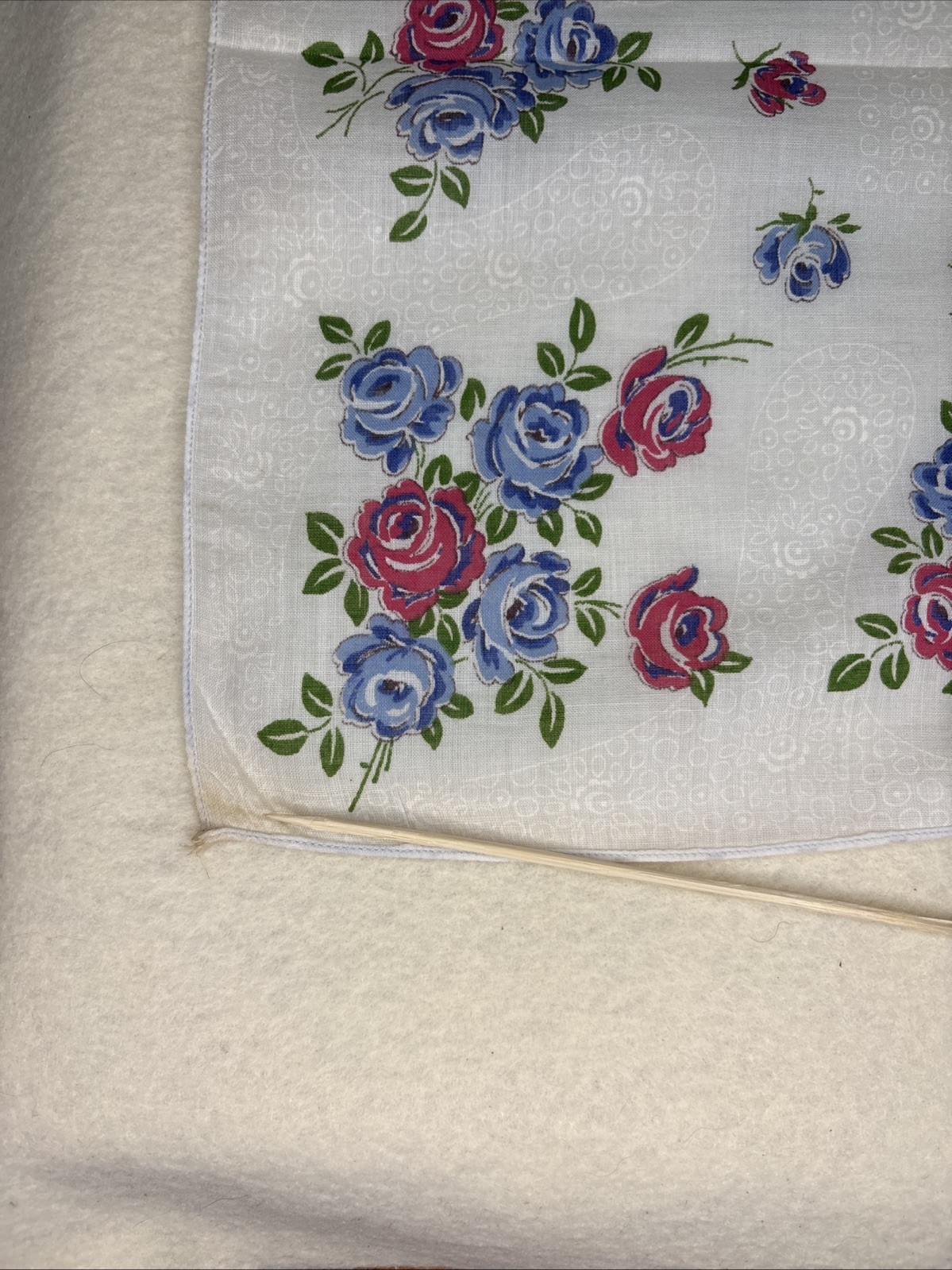 Vintage Floral Handkerchief Pink Green Blue Hanky 12.75″ x 12.75″