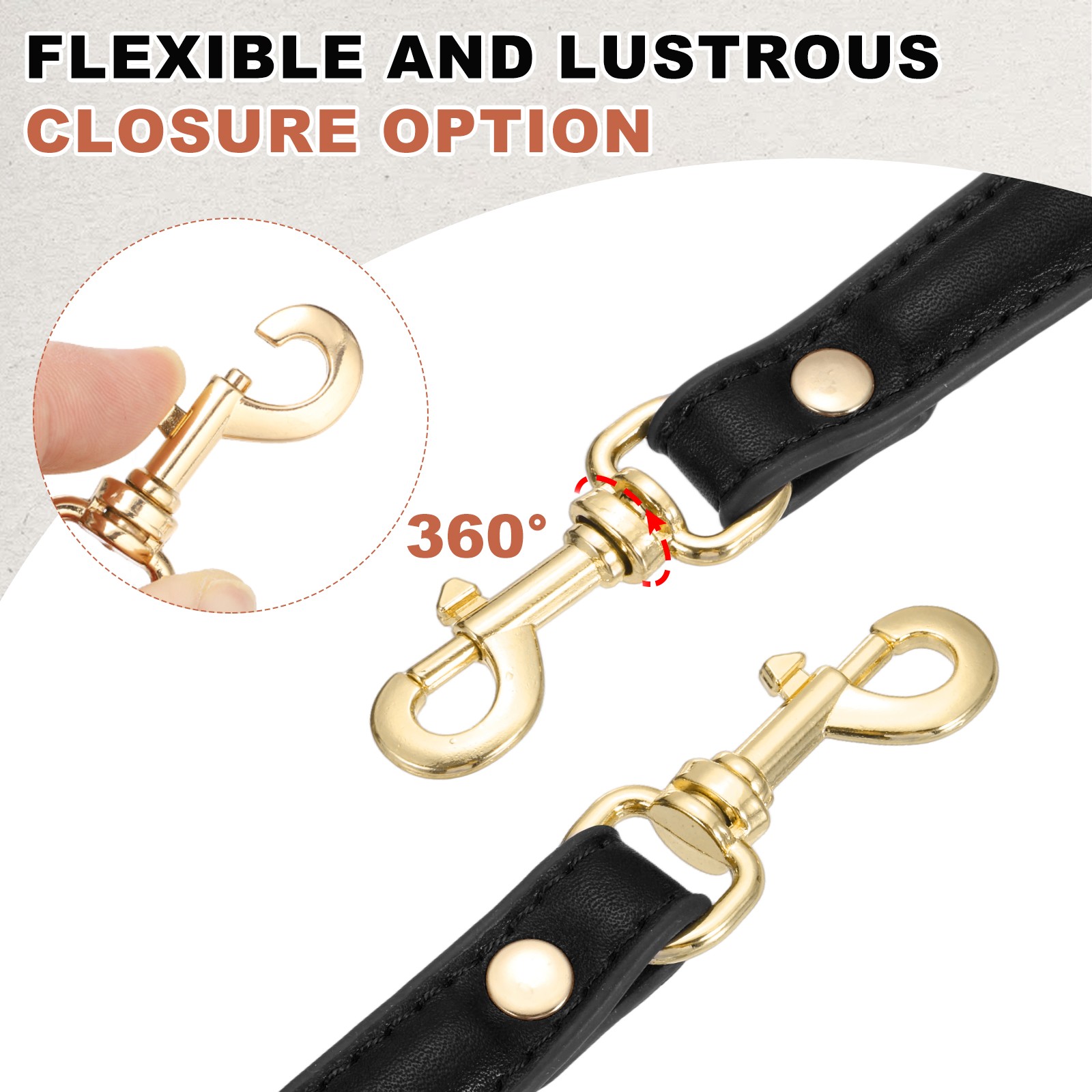 15 Inch Leather Purse Strap 1 Inch Short Handle Bag Strap Black/Light Gold