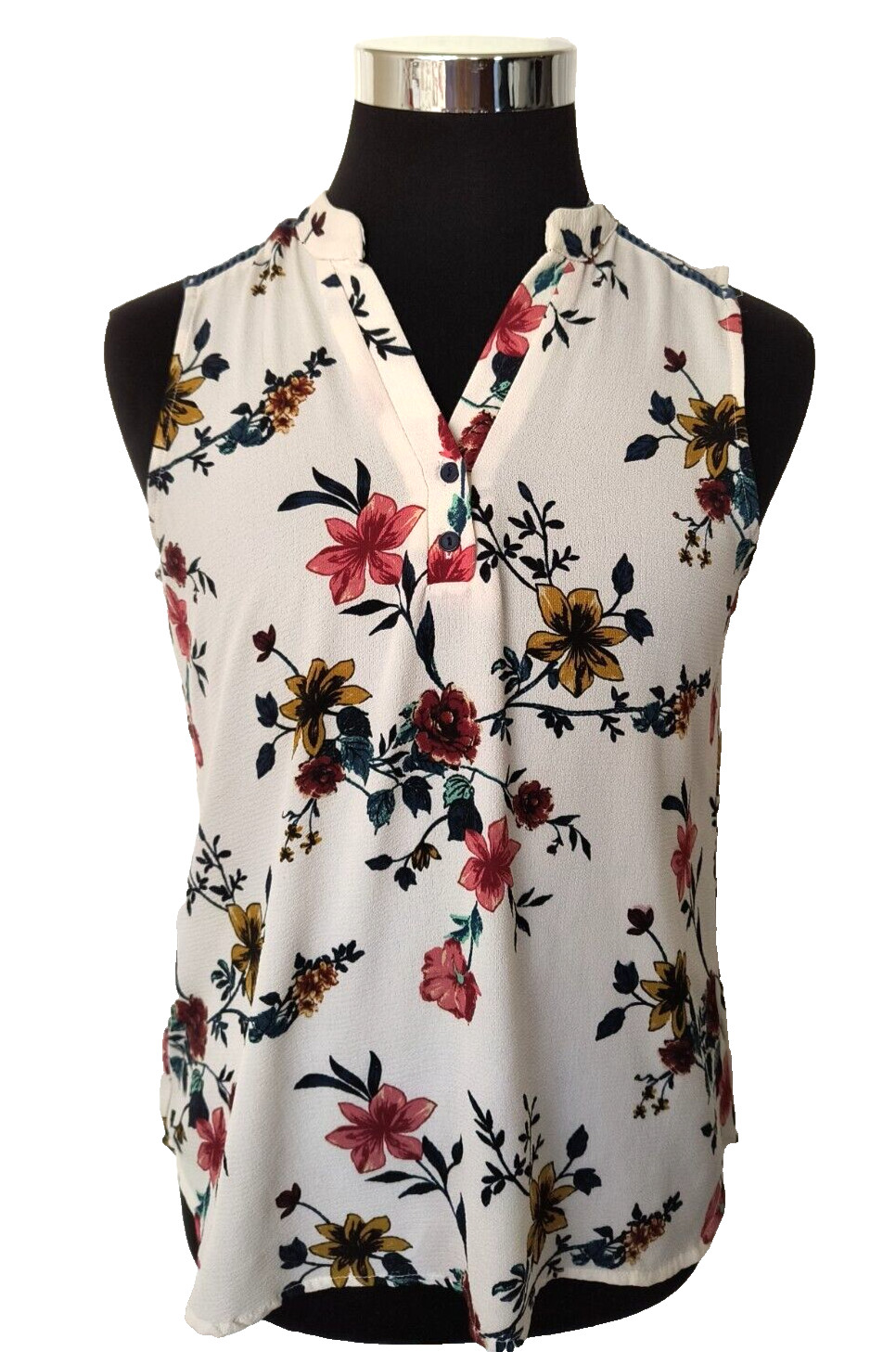 Cure Sleeveless Blouse Women’s Size Medium Pullover Multicolor Floral on Ivory