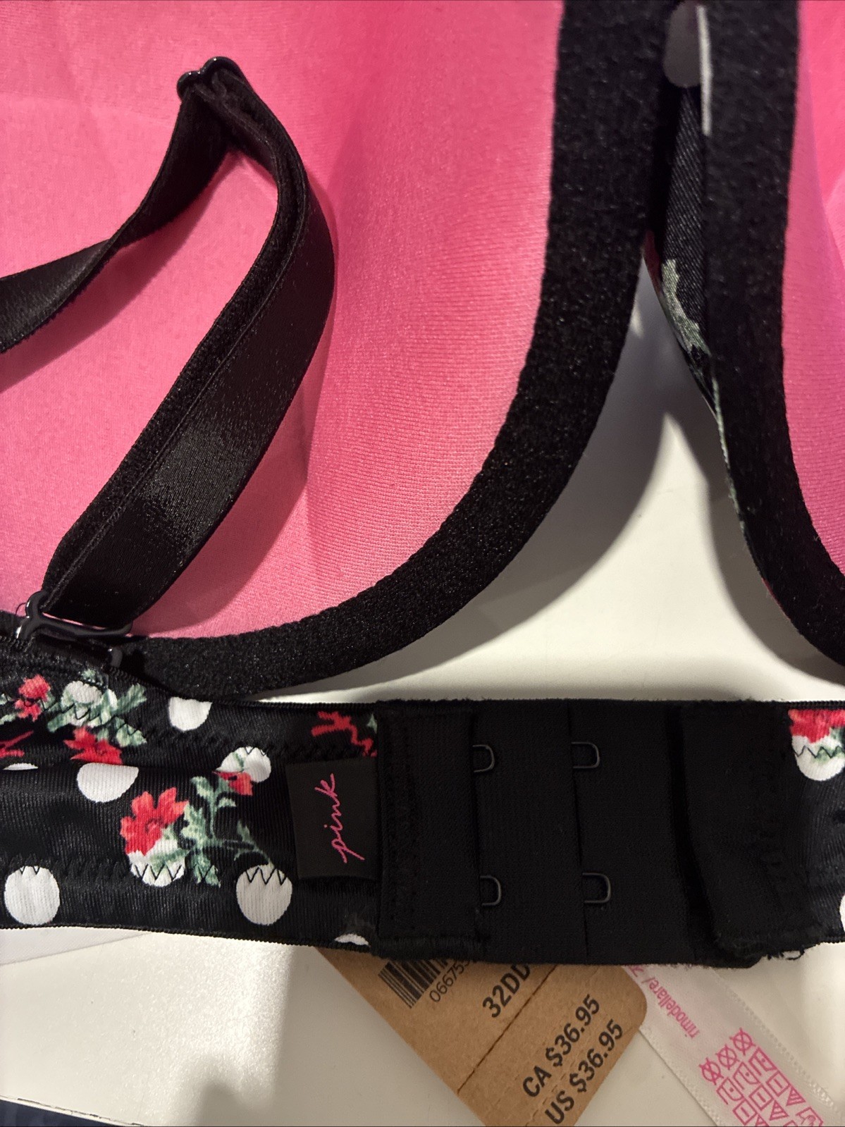 New PINK Victoria’s Secret Bra 32DD Logo Dots Flowers Pushup Bombshell NWT