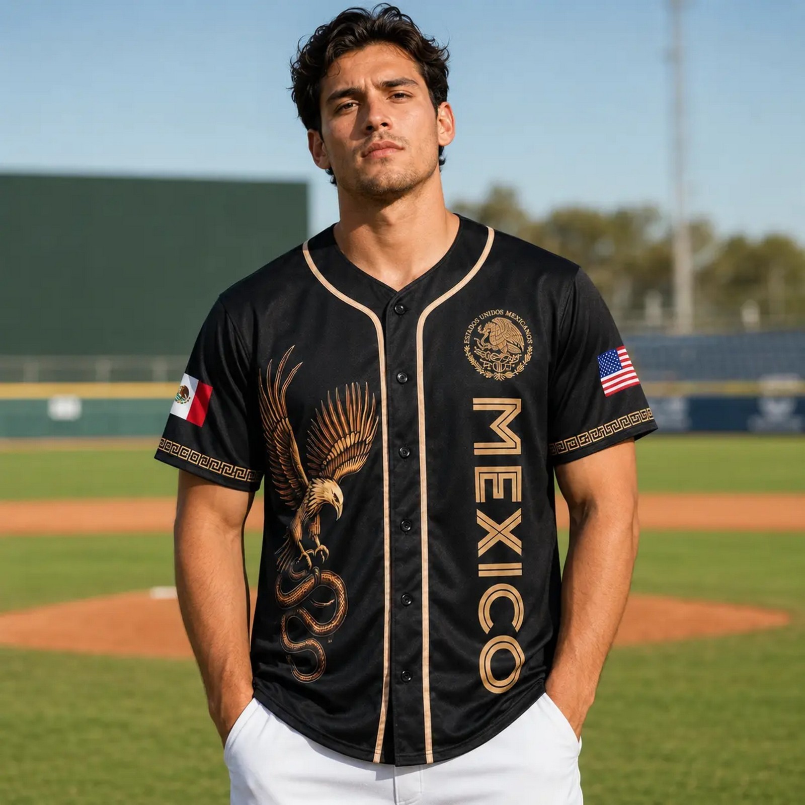 Mexico Flag Baseball Jersey, Green White Red Button Up Shirt, Mexican Jersey