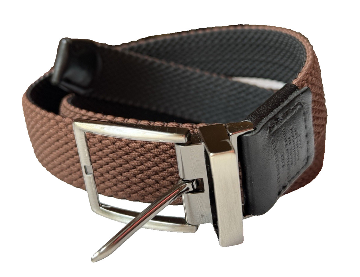 Tommy Bahama Mens Stretch Braided Reversible Belt Brown/Black L/XL Silver Buckle