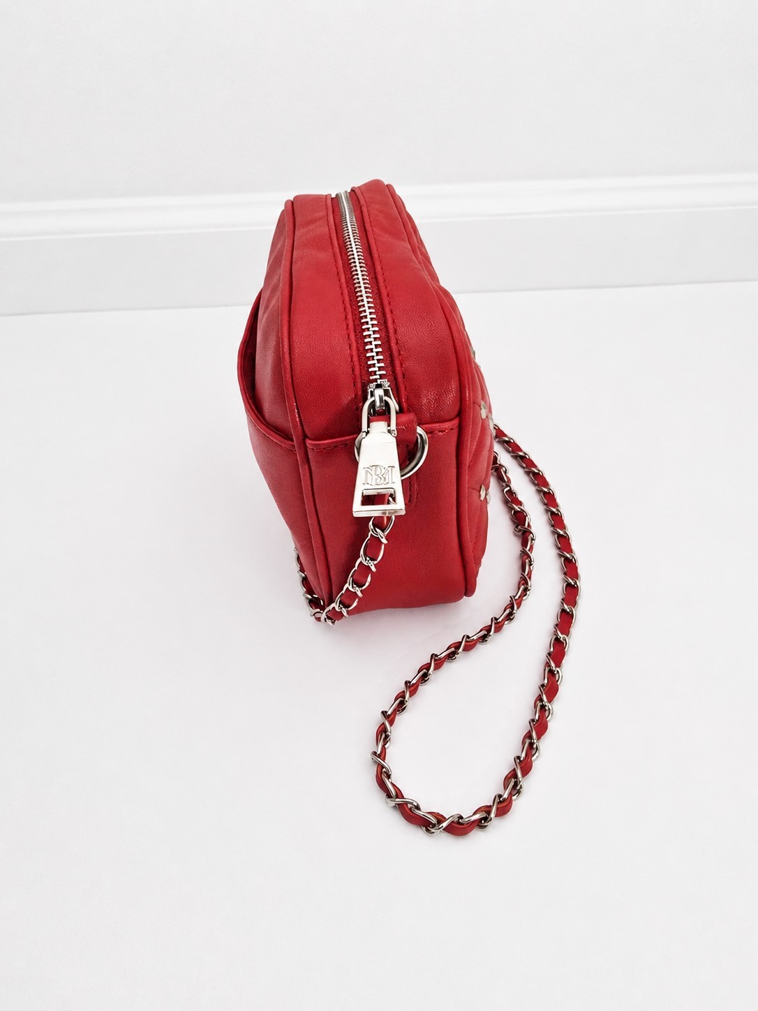 $100 Authentic Red Quilted Crossbody Bag – Vegan Leather Studded Purse