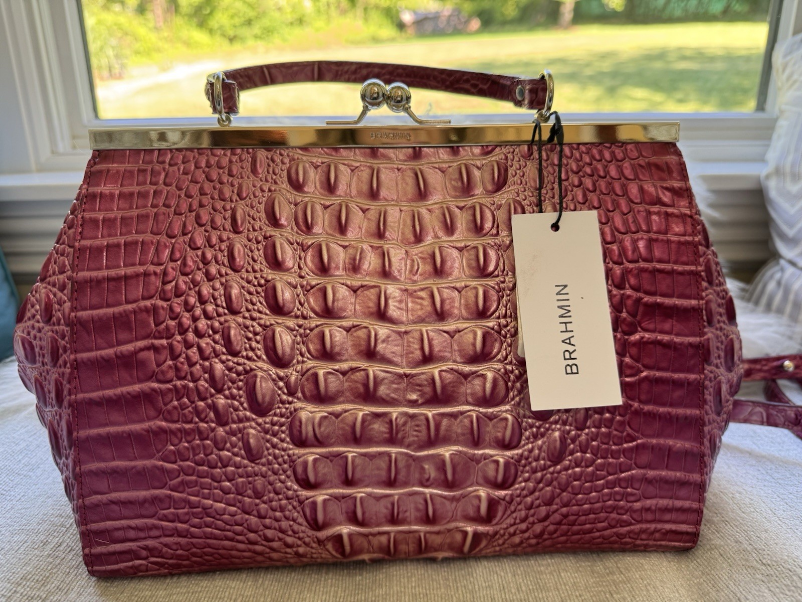 NWT- Brahmin Peony Juliette with crossbody strap. Gold hardware.