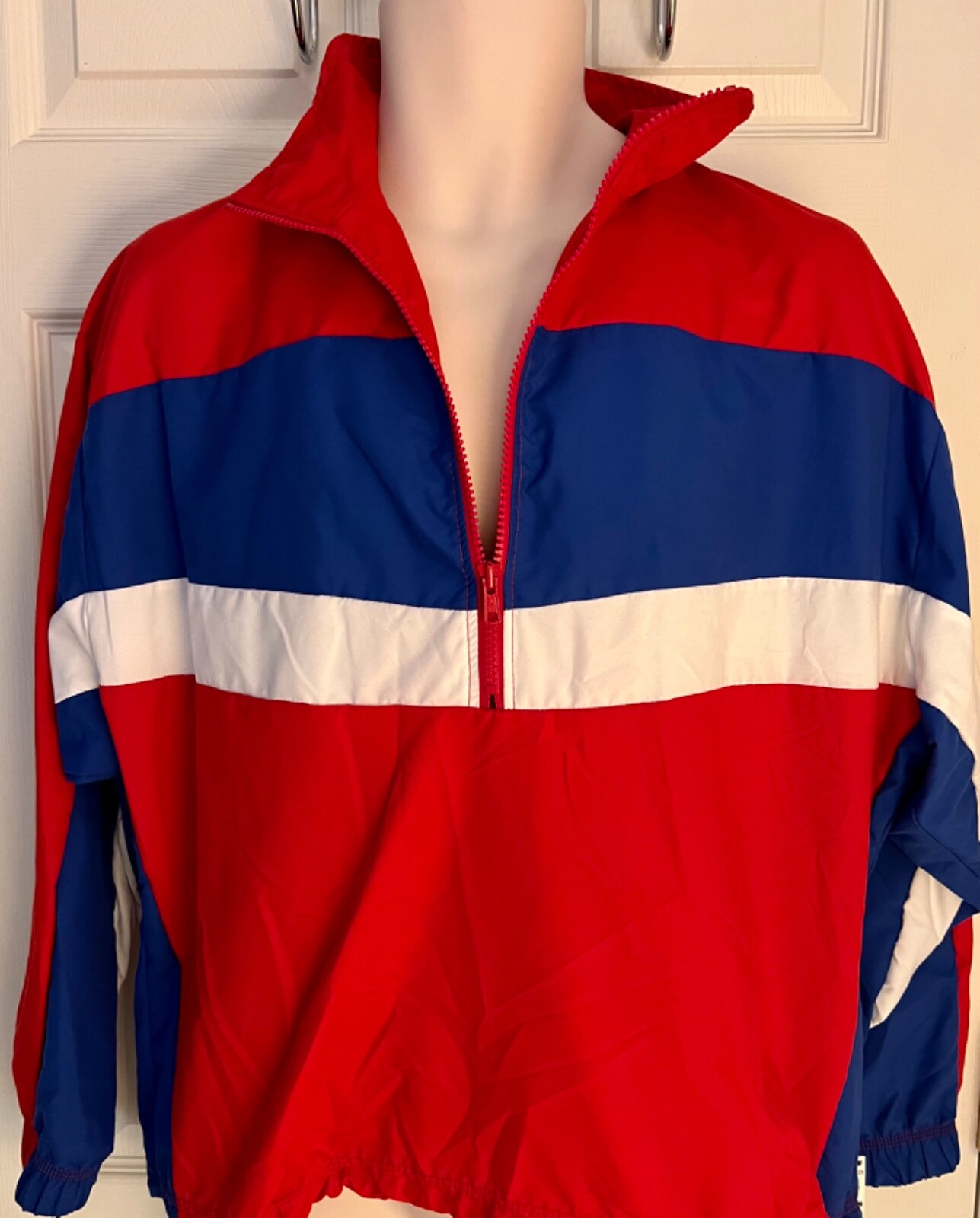 GK WARM UP PULLOVER ADULT SMALL NAVY RED WHITE MICROFIBER GYMNASTICS CHEER Sz S