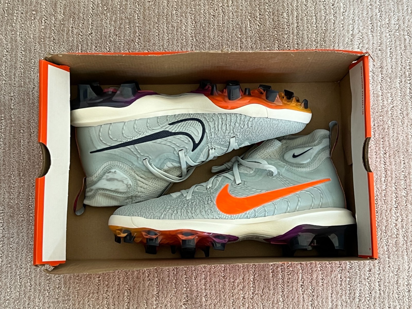 Sz 10 Men – Nike Alpha Huarache NXT MCS NRG Grey Orange Baseball Cleats Plastic