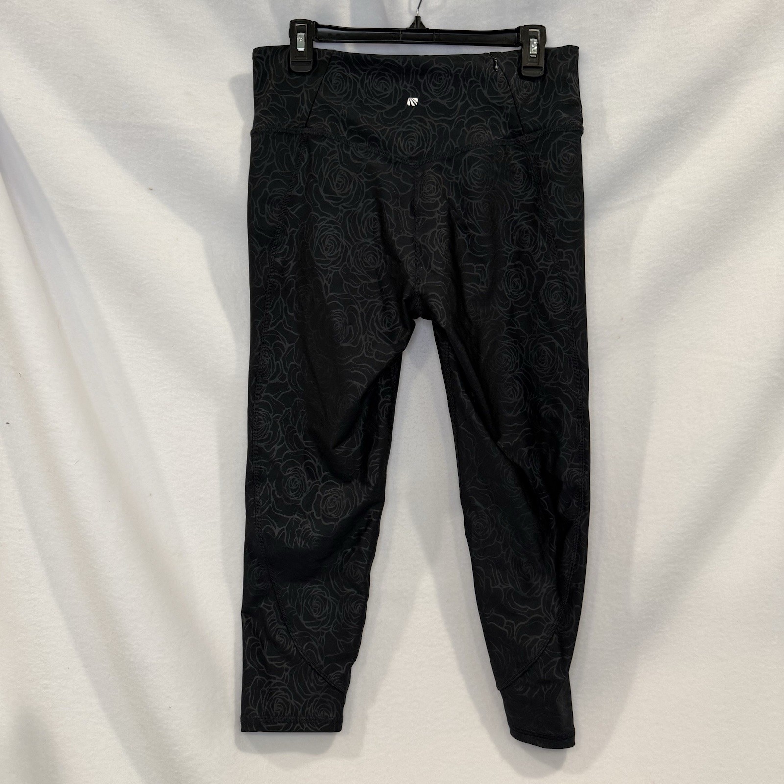 Fabletics Large Leggings Womens Black Metallic Rose Floral Foil