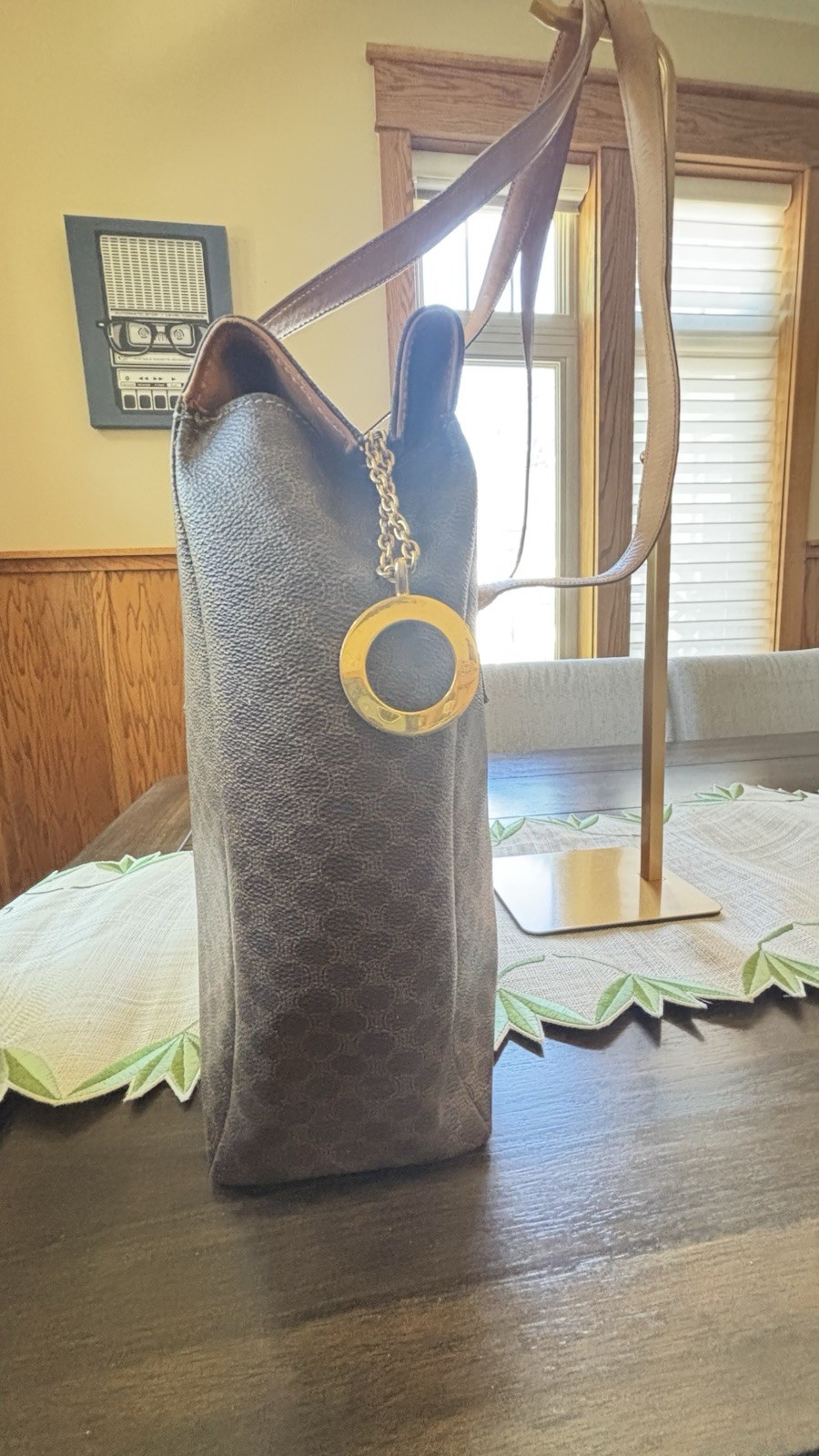 Authentic Celine Macadam Tote Bag Brown Coated Canvas Leather Italy Shopper