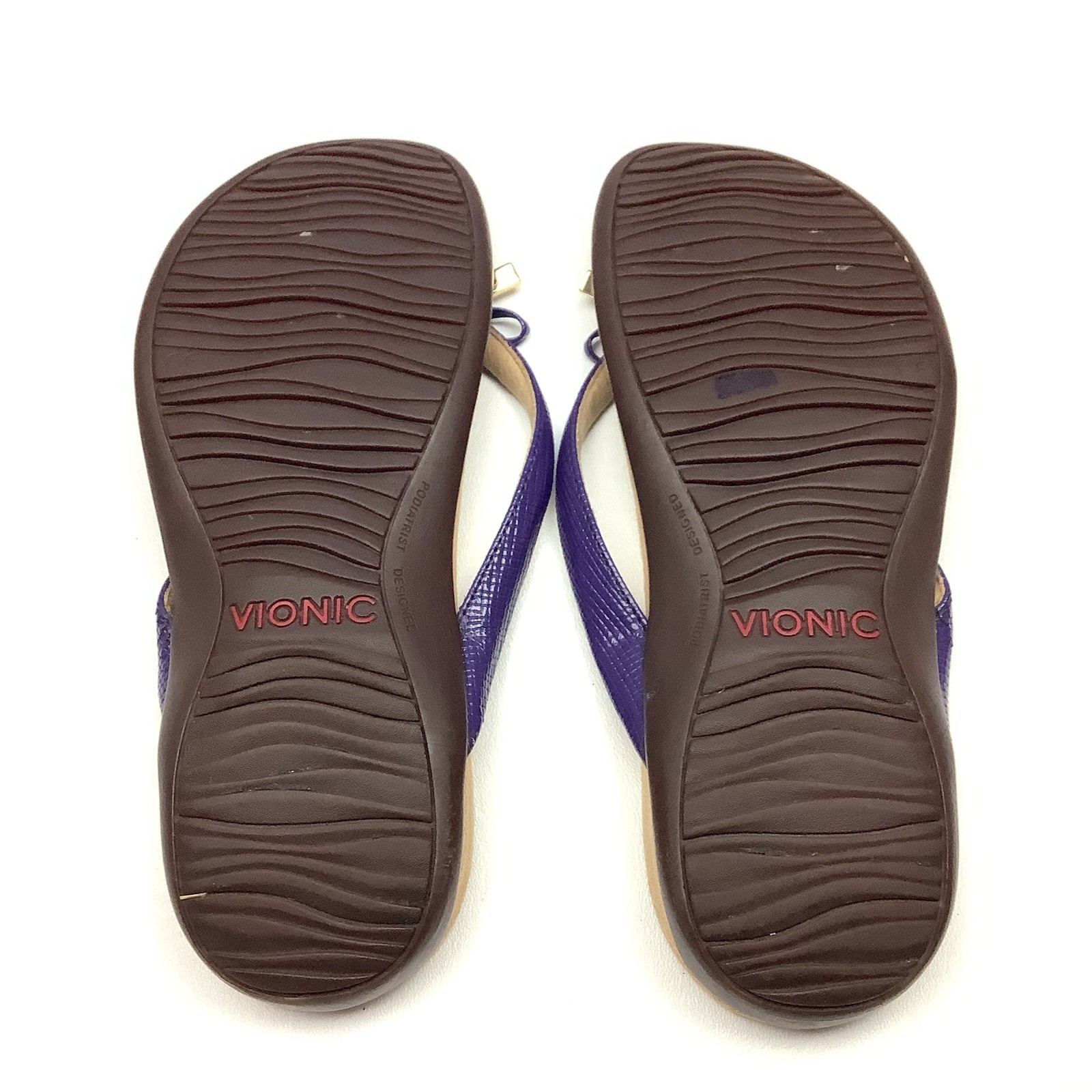 Vionic Bella II Lizard Purple Sandals Women 8 Thong Slide Flip Flop Bow Beach
