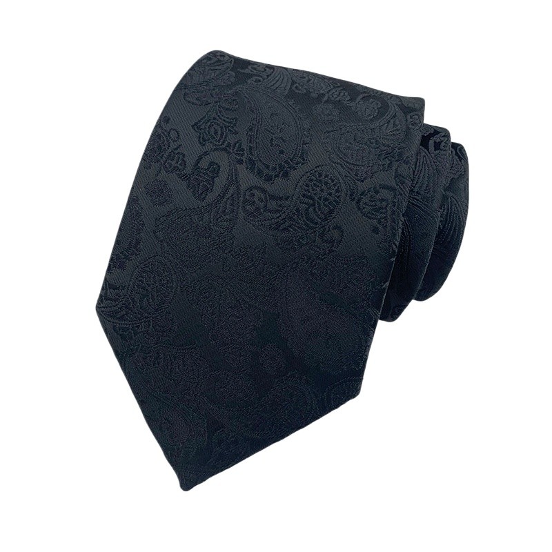 Men’s Classic Black Necktie Jacquard Woven Paisley Floral Wedding Party Wide Tie