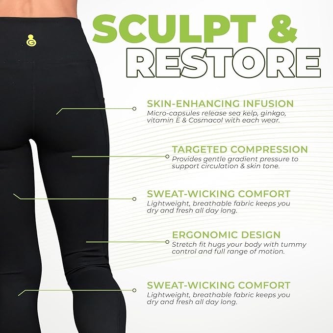 Green drop High Waist Anti Cellulite Leggings – Medium
