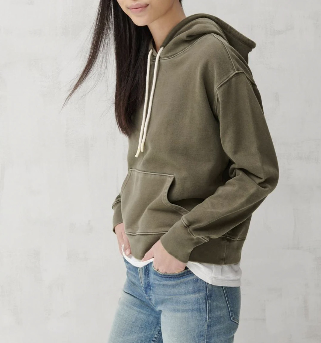Lucky Brand Moss Green Long Sleeve Sueded Terry Hoodie Sweatshirt Sz XL