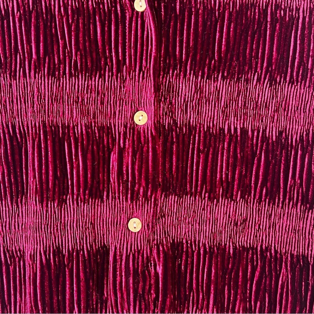 Cupio Burgundy Textured Velvety Velour XL Button-Up Shirt XL