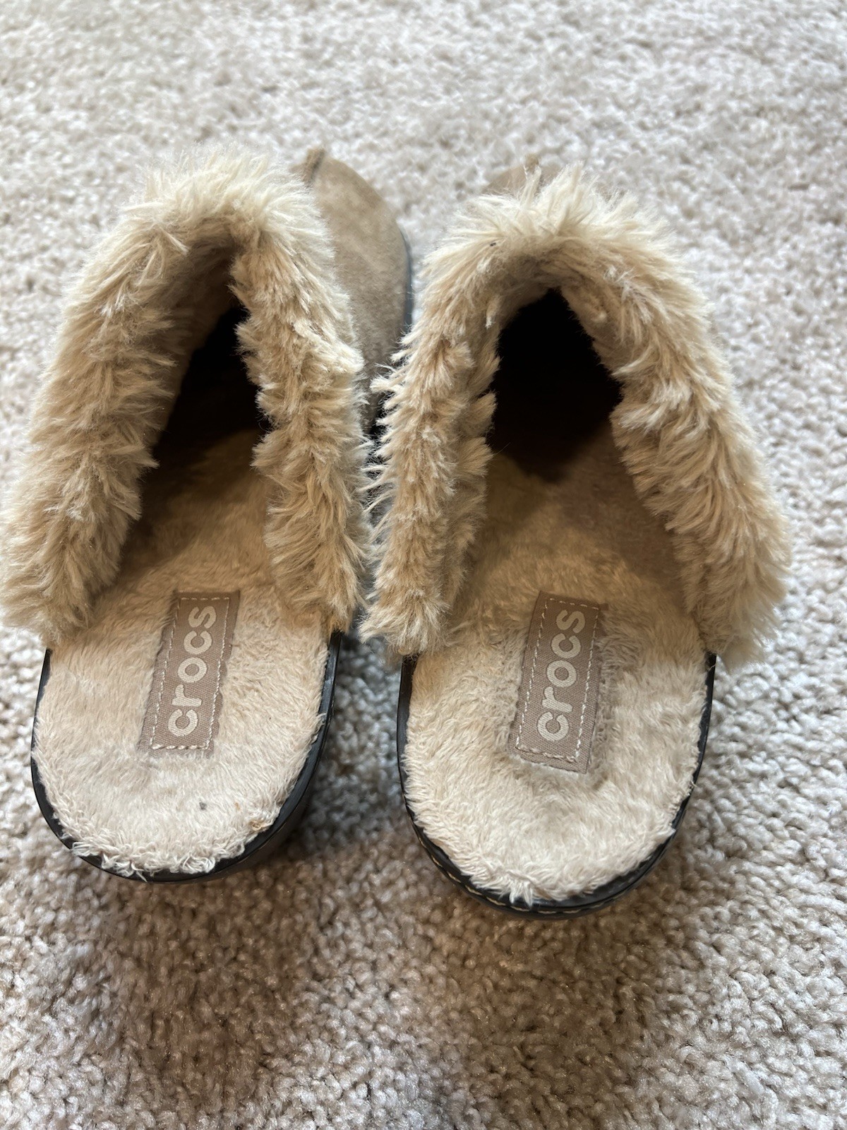 Crocs Faux Suede Fur Lined Mule Clogs Brown Fairy Indie Cottagecore 6.5