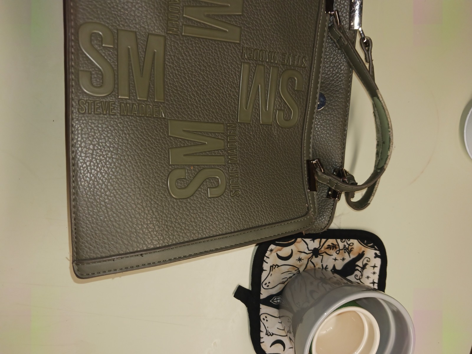 Steve Madden Green Pebbled Logo Crossbody Bag Zip/Magnetic Detachable Strap