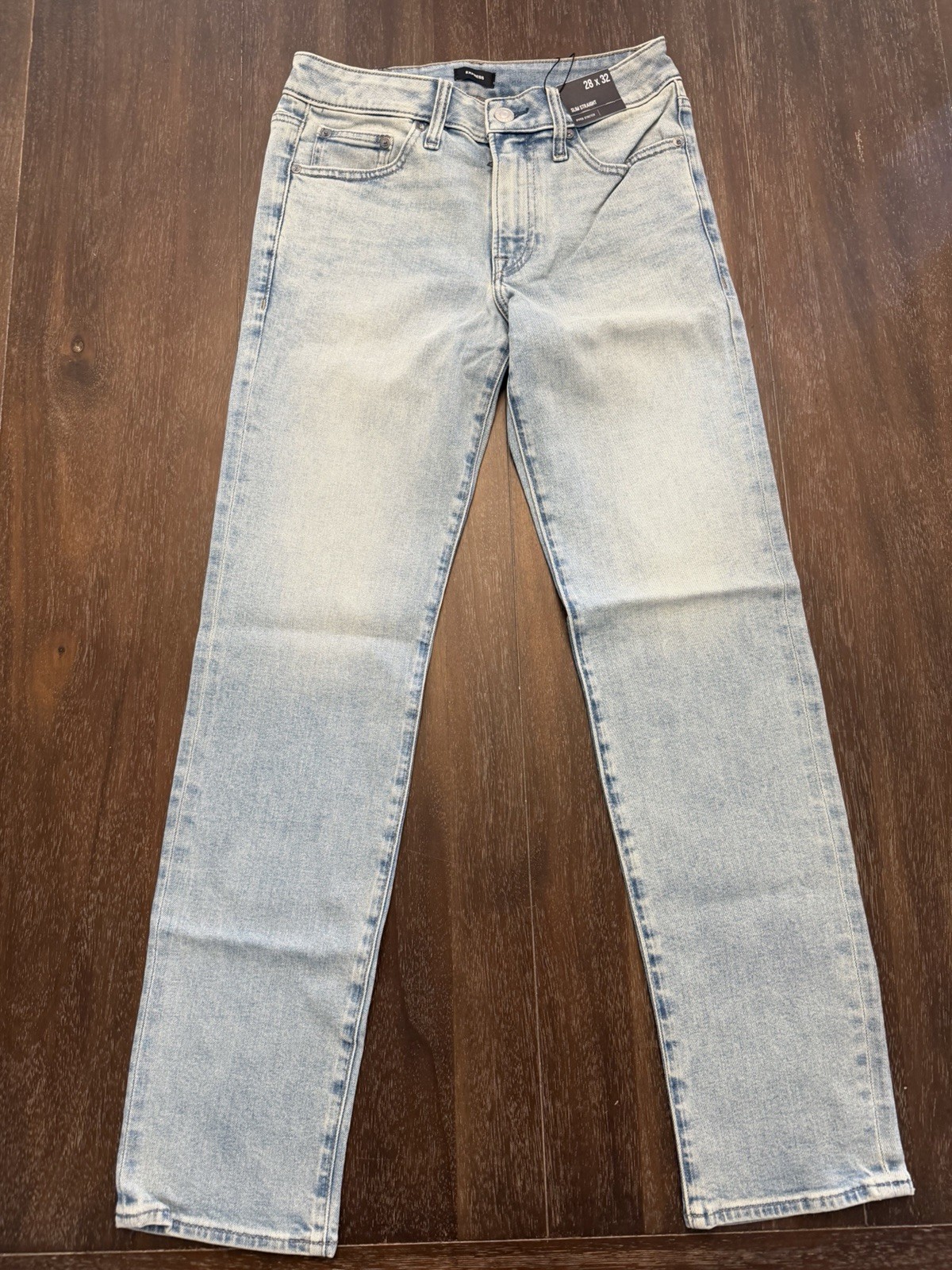 Express Light Wash Blue Denim Slim Straight Jeans Mens Size 28×32