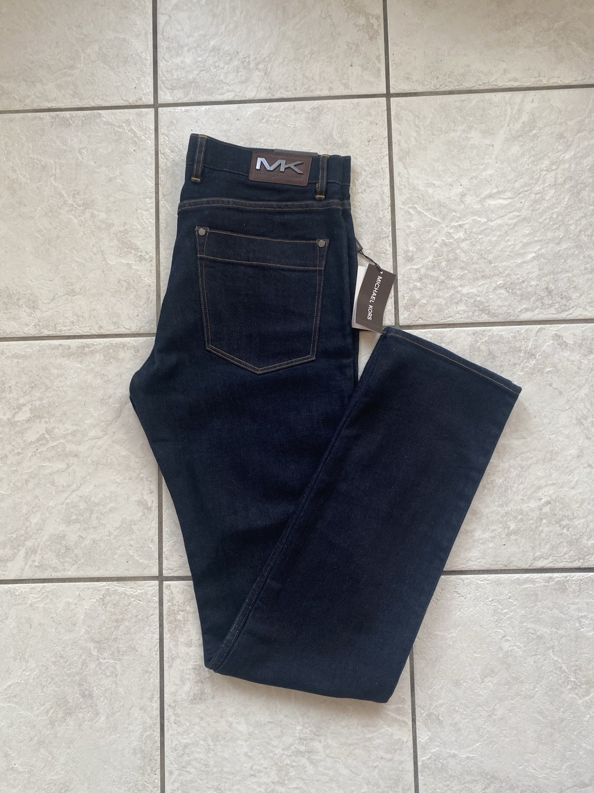 Michael Kors Core Slim Fit Dark Stretch Denim Straight Leg Jeans Mens 32×34 NWT