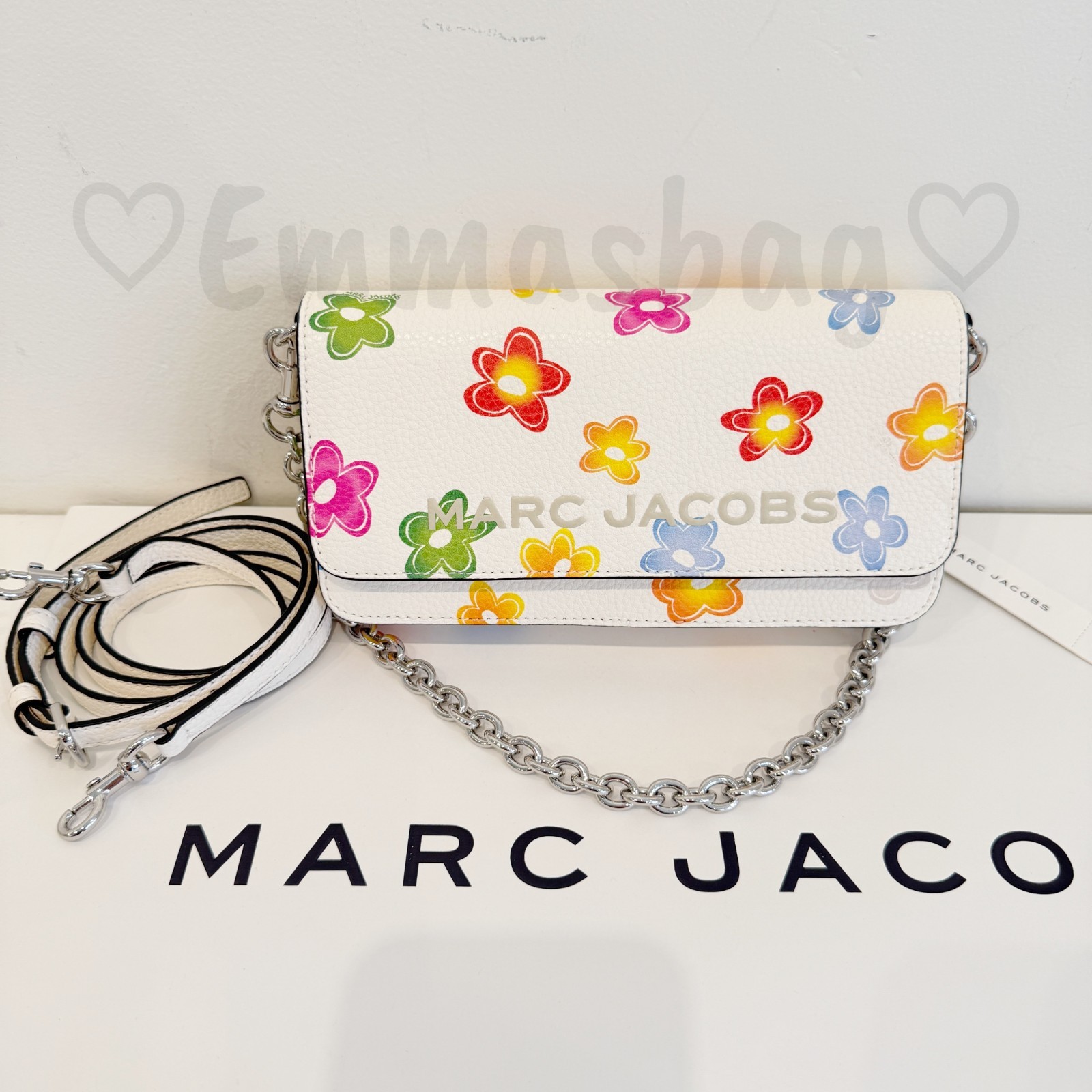 Marc Jacobs Mini Chain Bag 4P6SMN021S01 White Multi $288 Flower Print