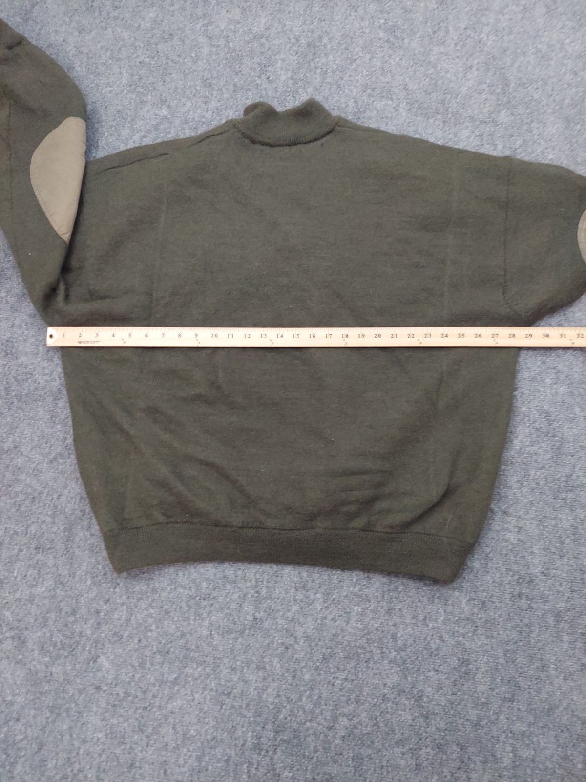 Cabelas Windshear Wool Sweater Mens 3XLT Olive Green Elbow Patches 1/4 Zip READ